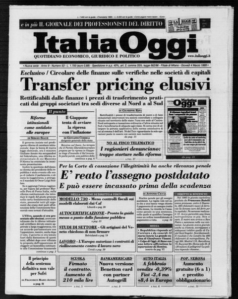 Italia oggi : quotidiano di economia finanza e politica